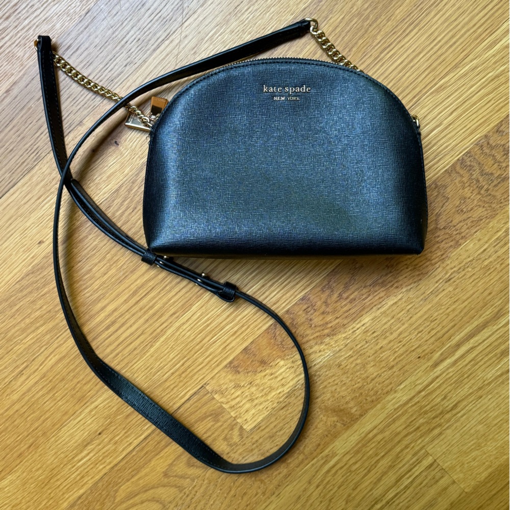 Kate Spade Black Leather Dome Crescent Crossbody Bag